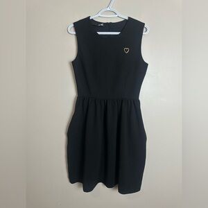 Love Moschino Size 6 Black Mini Dress with Gold Heart Detail